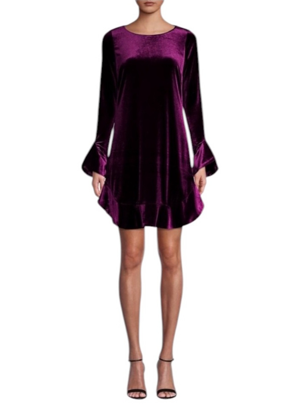 Laundry By Shelli Segal Purple Velvet Long-Sleeve Ruffle-Hem Dress